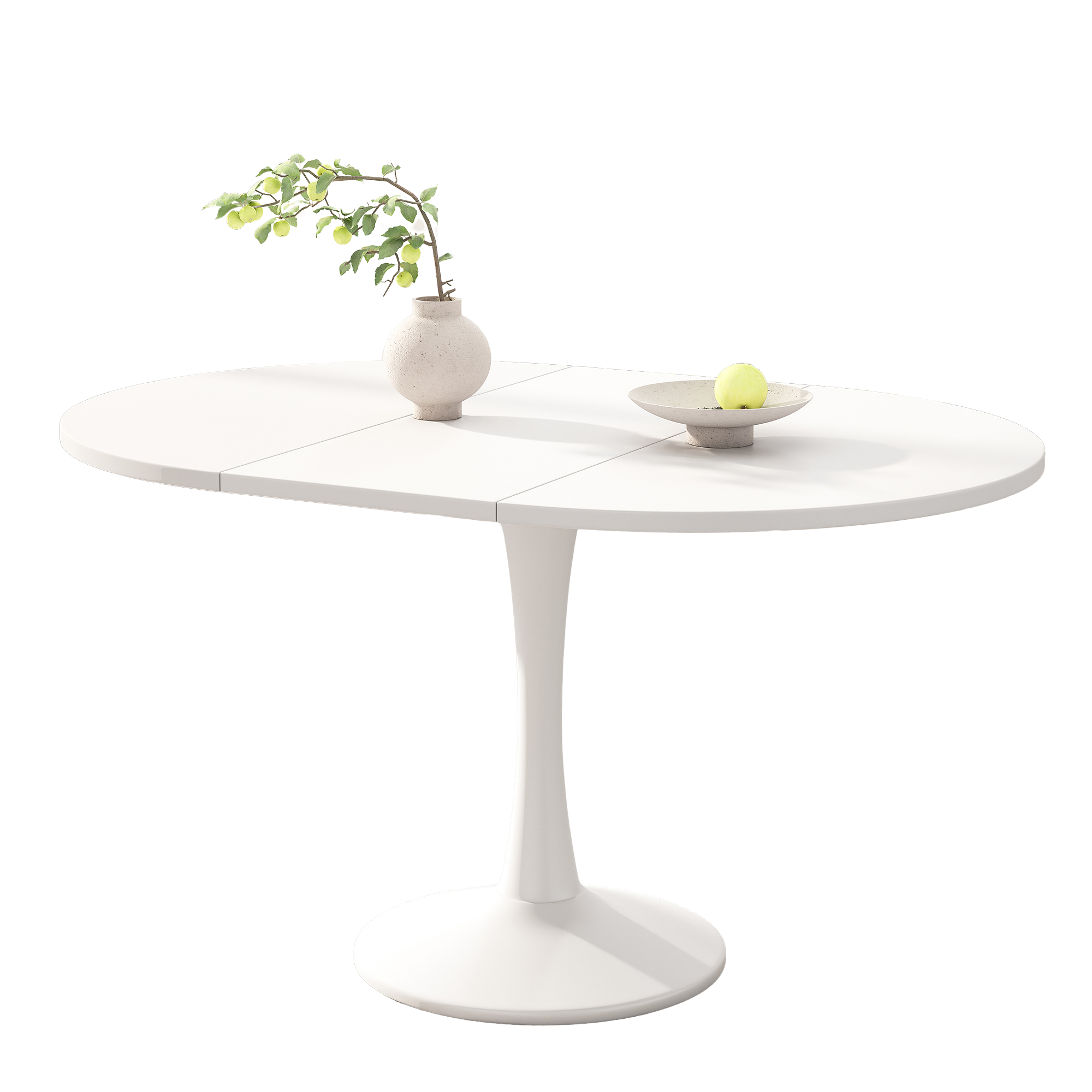 Modern Extendable Round Dining Table, 100–140 cm, 4–6 People, Space-Saving, White