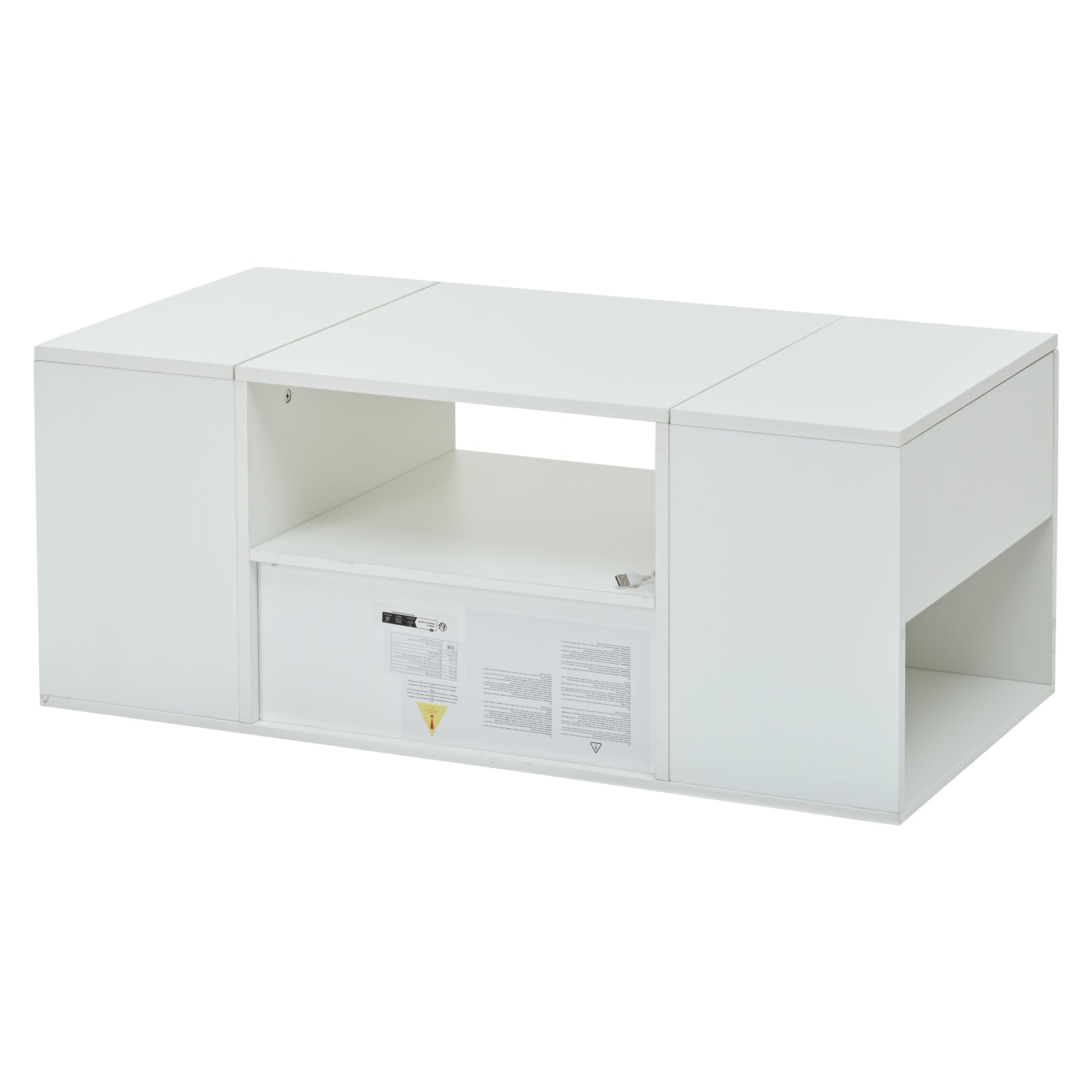 Coffee Table 100x50x40cm High-Gloss LED Light 6 Storage Compartments - White