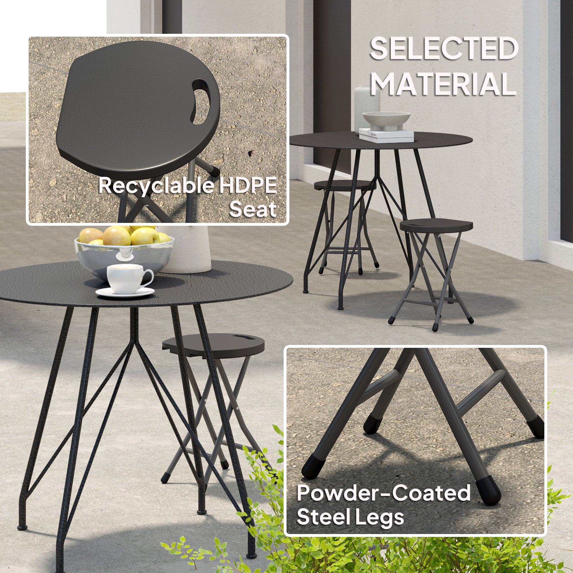 Folding Carry Stools, Set of Four, Charcoal Grey