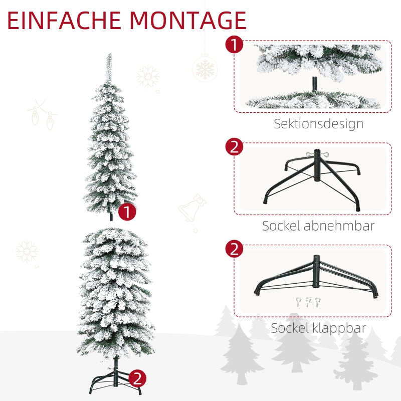 Artificial Christmas Tree, Slim Snow-Covered Fireproof, Green/White