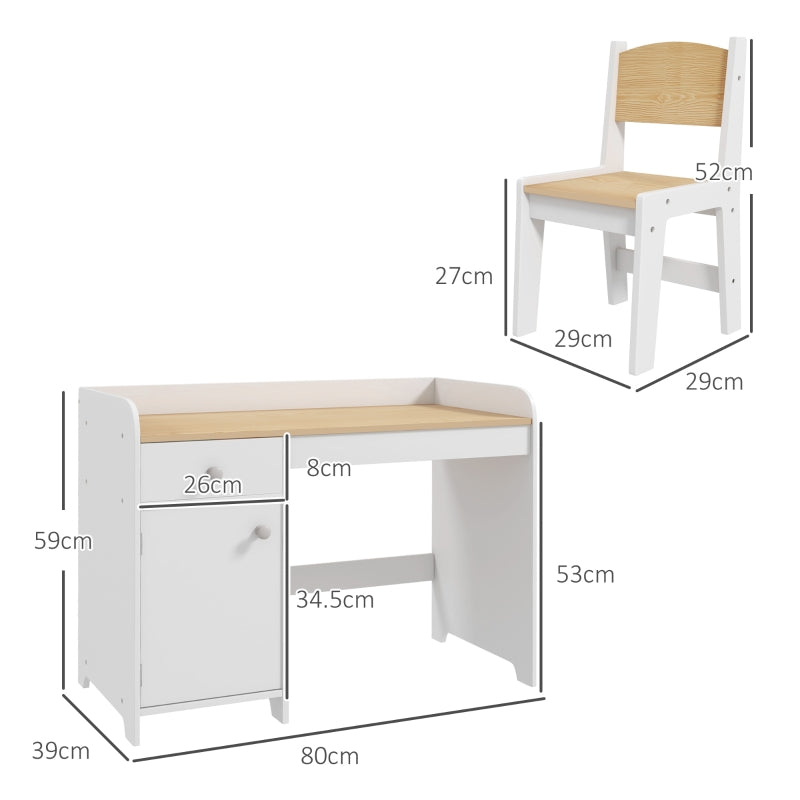 Kids Desk and Chair Set, 3-6 Years, with Storage Drawer - White