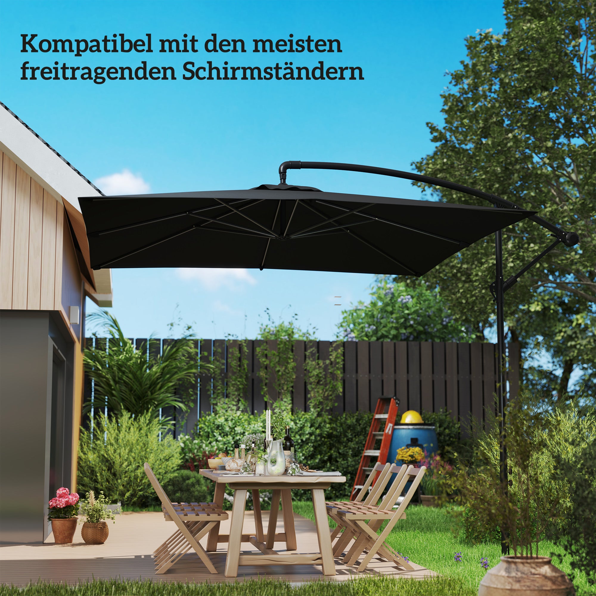 Parasol Base, Cantilever Square Holder, Concrete Dark Grey
