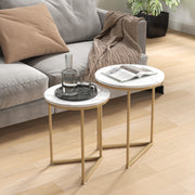Nest of Tables, Set of Two Marble-Effect, White/Gold-Tone