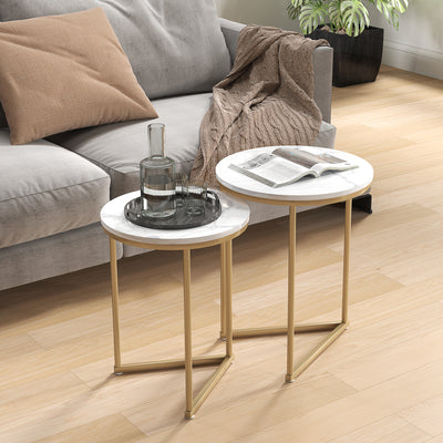 Nest of Tables, Set of Two Marble-Effect, White/Gold-Tone
