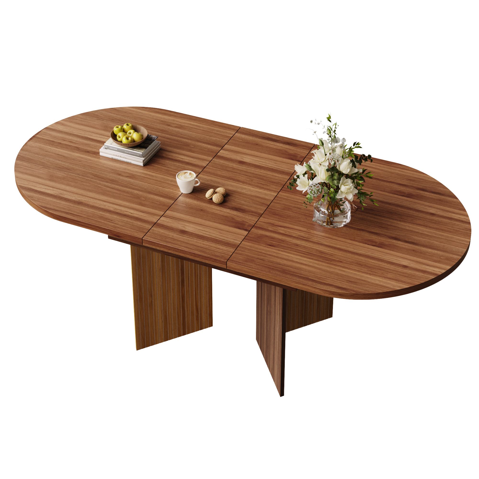 Extendable Dining Table with Internal Extension Leaves, 120-160 cm, Walnut Wood Finish