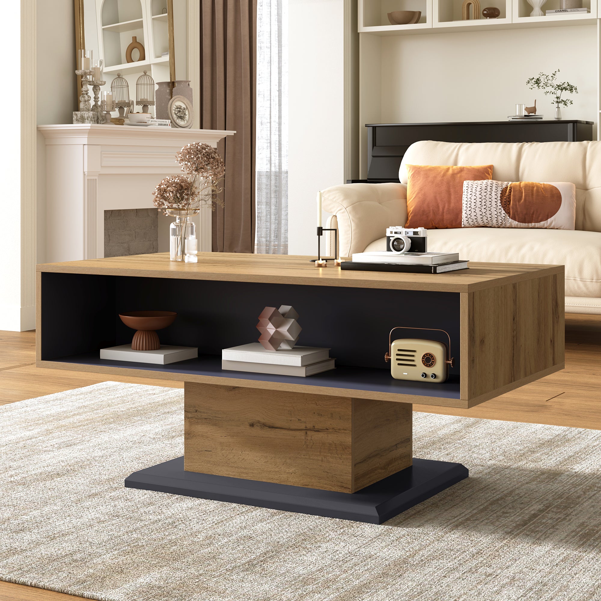 Coffee Table Modern Double-Sided Storage Large Shelf