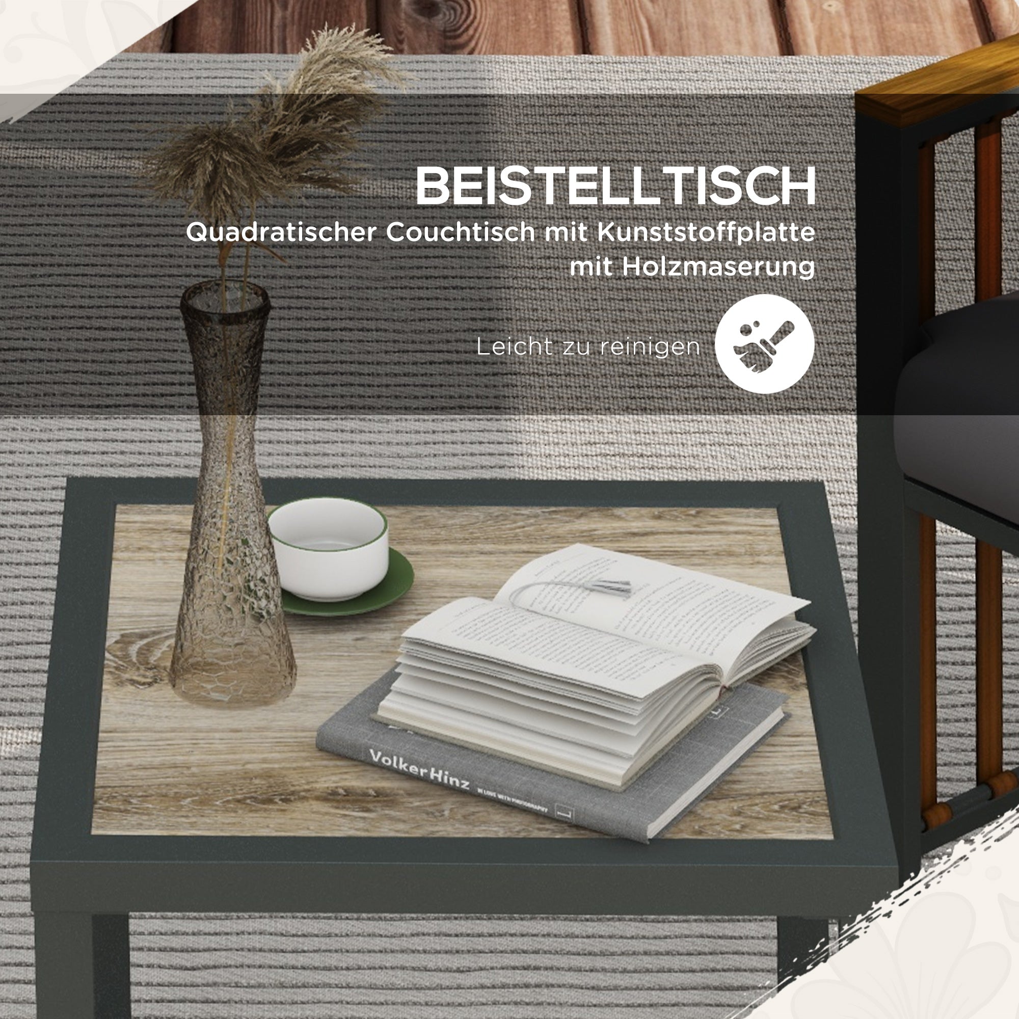 Garden Furniture Set, 3-Piece Bistro with Coffee Table & 2 Chairs, Grey