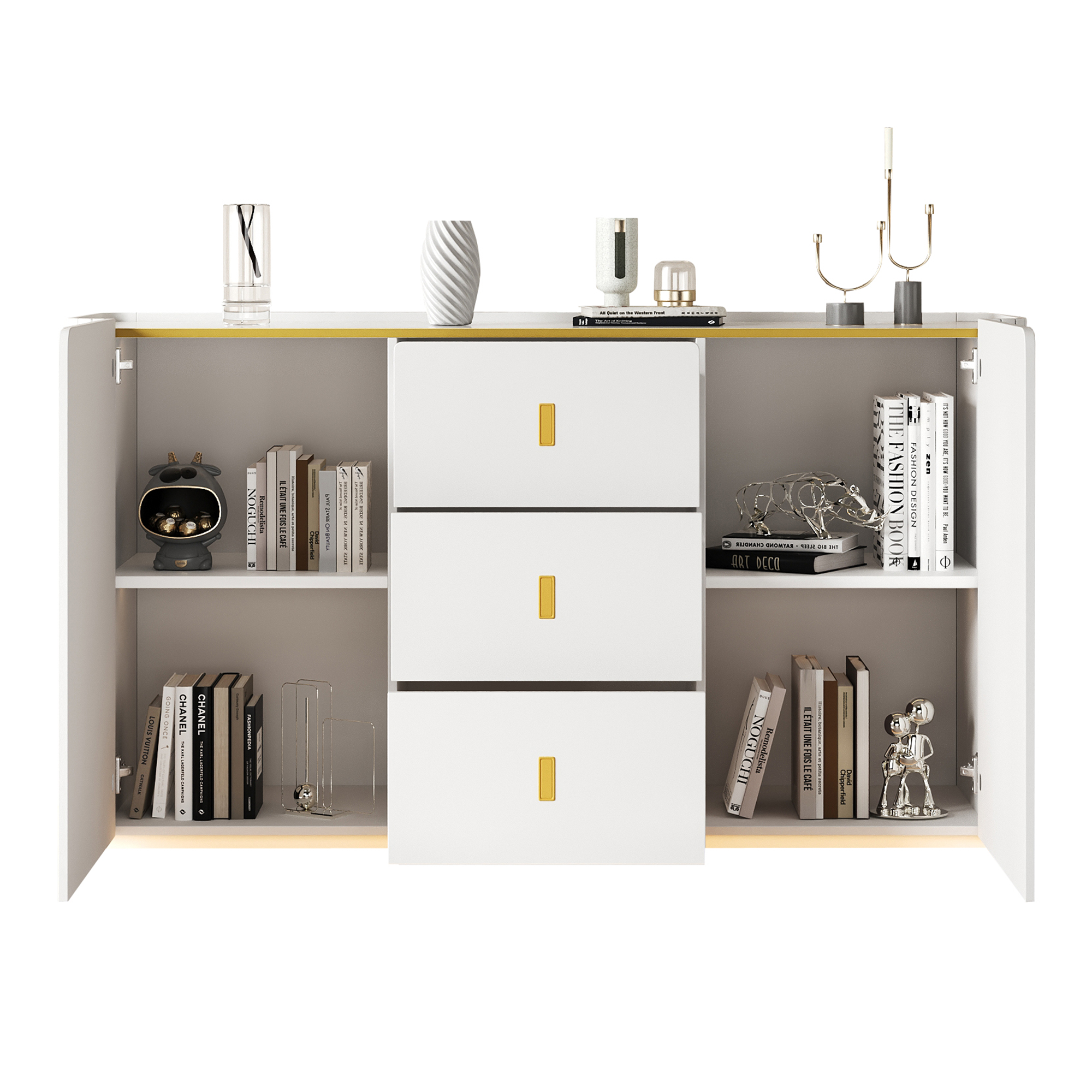 LED Sideboard, 150cm Multifunctional with 2 Doors & 2 Drawers