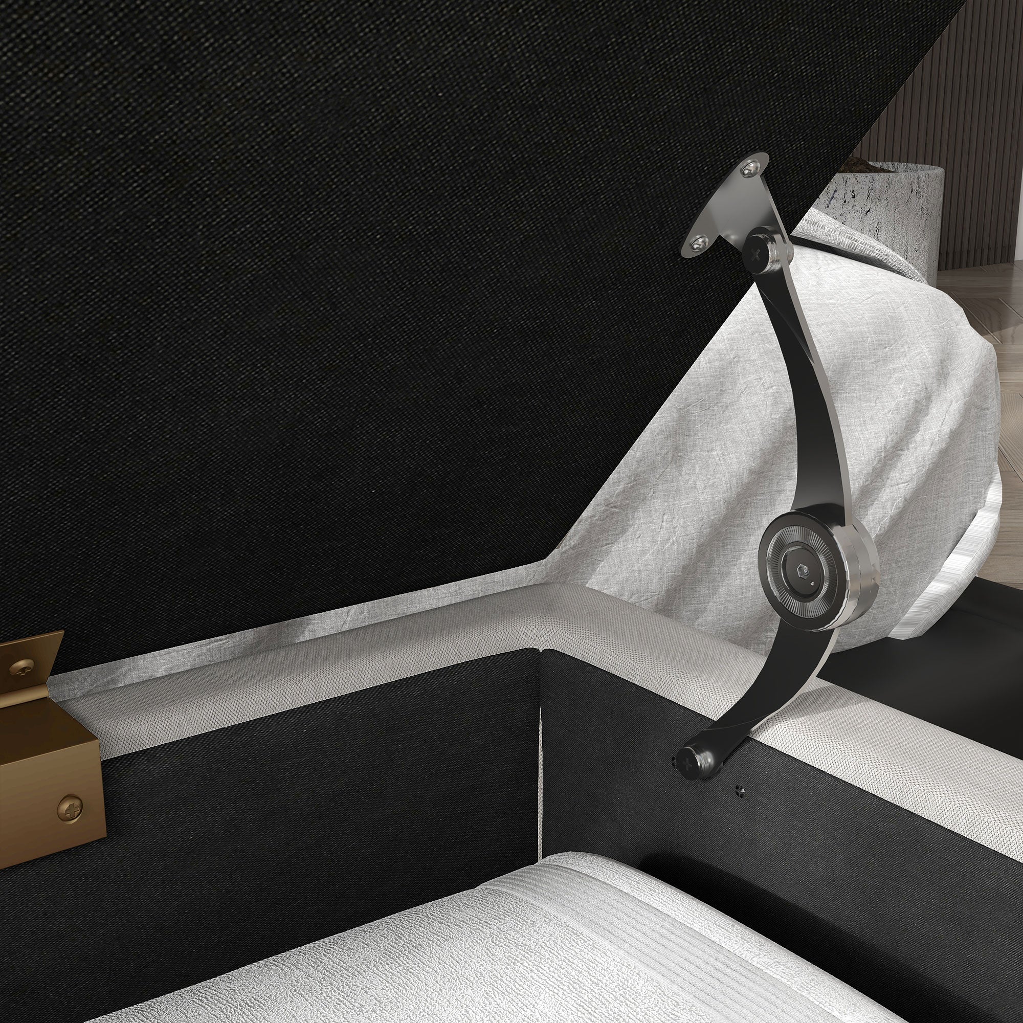 Upholstered Bench, Storage Steel Legs, Cream