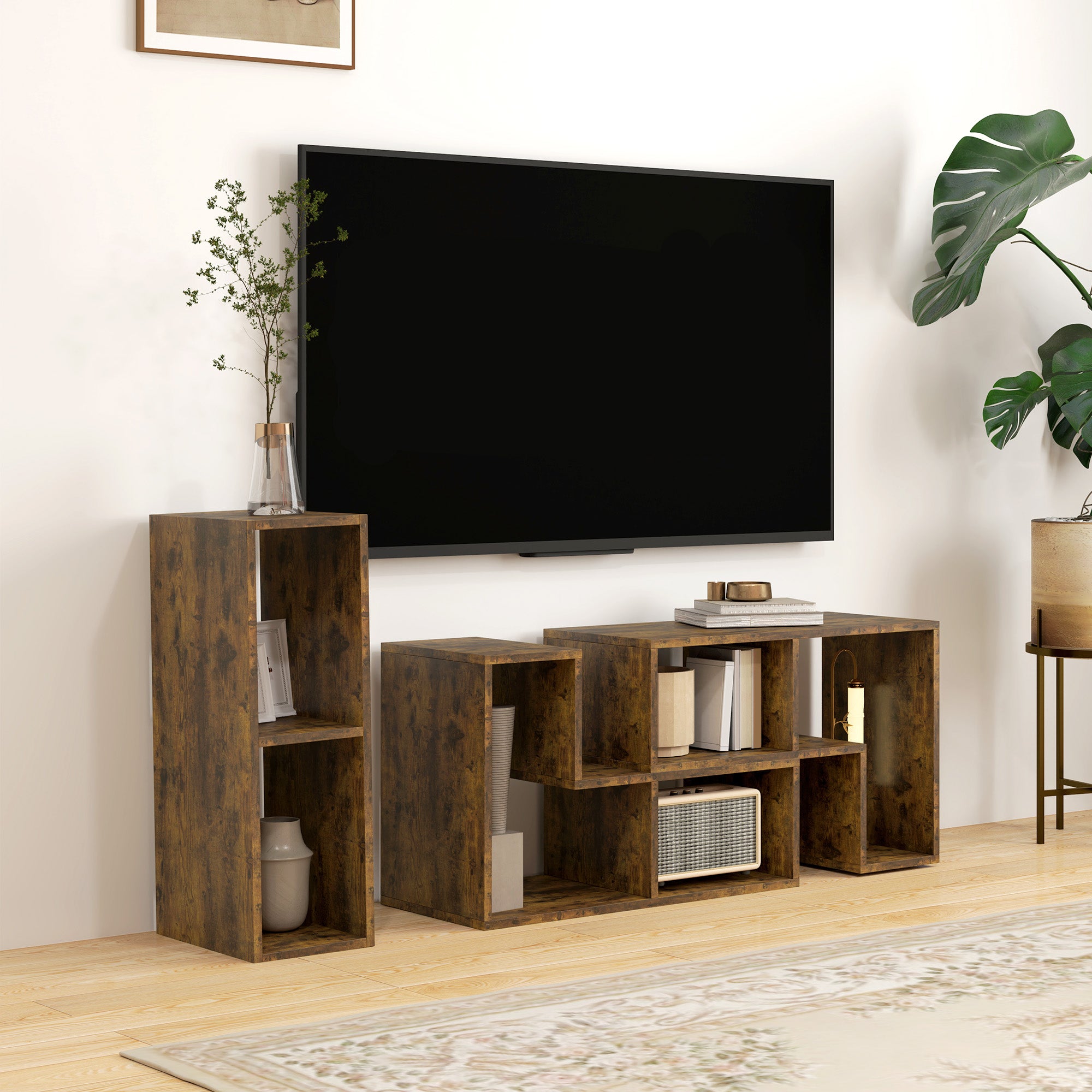 TV Stand, Extendable Unit with Storage for TVs up to 75 Inches, Rustic Brown