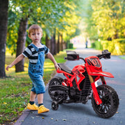 Electric Motorcycle for Children with 6V Battery and Training Wheels, Red