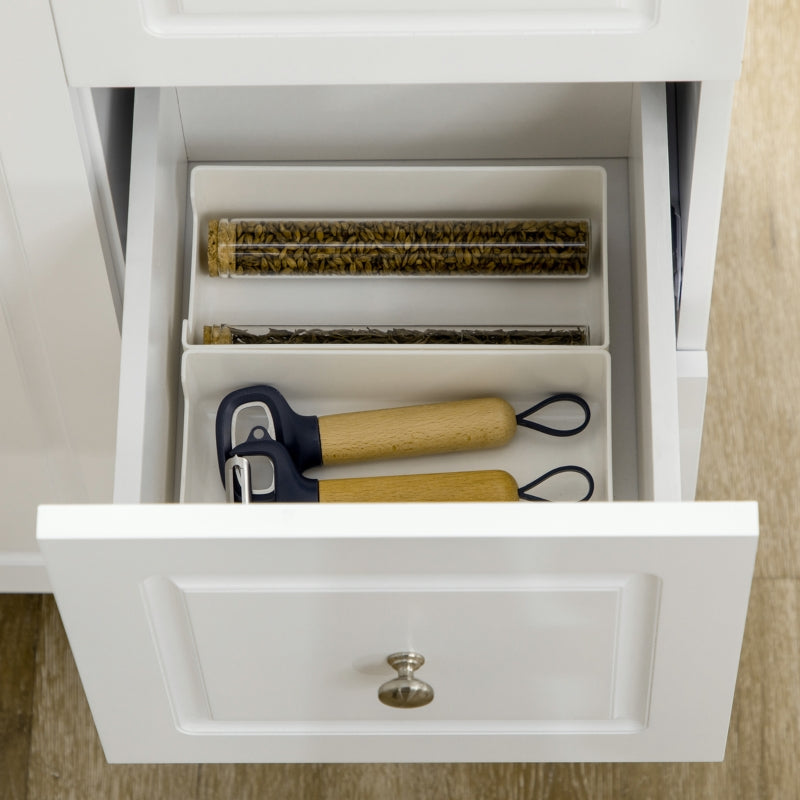 Kitchen Island on Wheels, Storage Trolley Drop Leaf Drawers Spice Rack, White