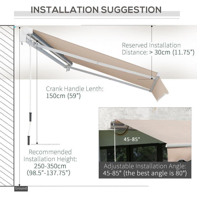 Manual Awning 4x2.5m Sun Weather Shade with Handle, Beige