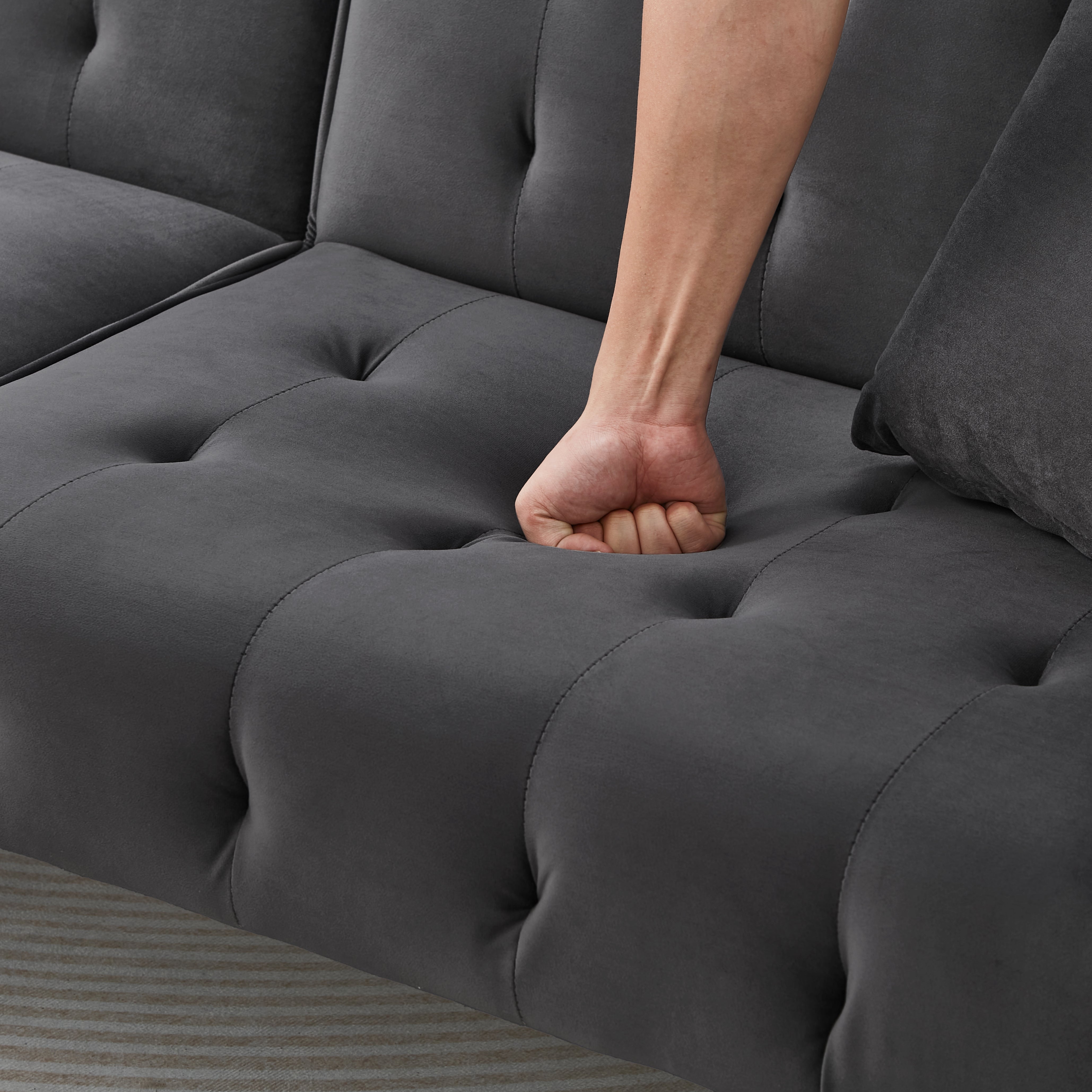 Sofa Bed, Two-Seater Multifunctional with Adjustable Backrest & Armrests, Velour