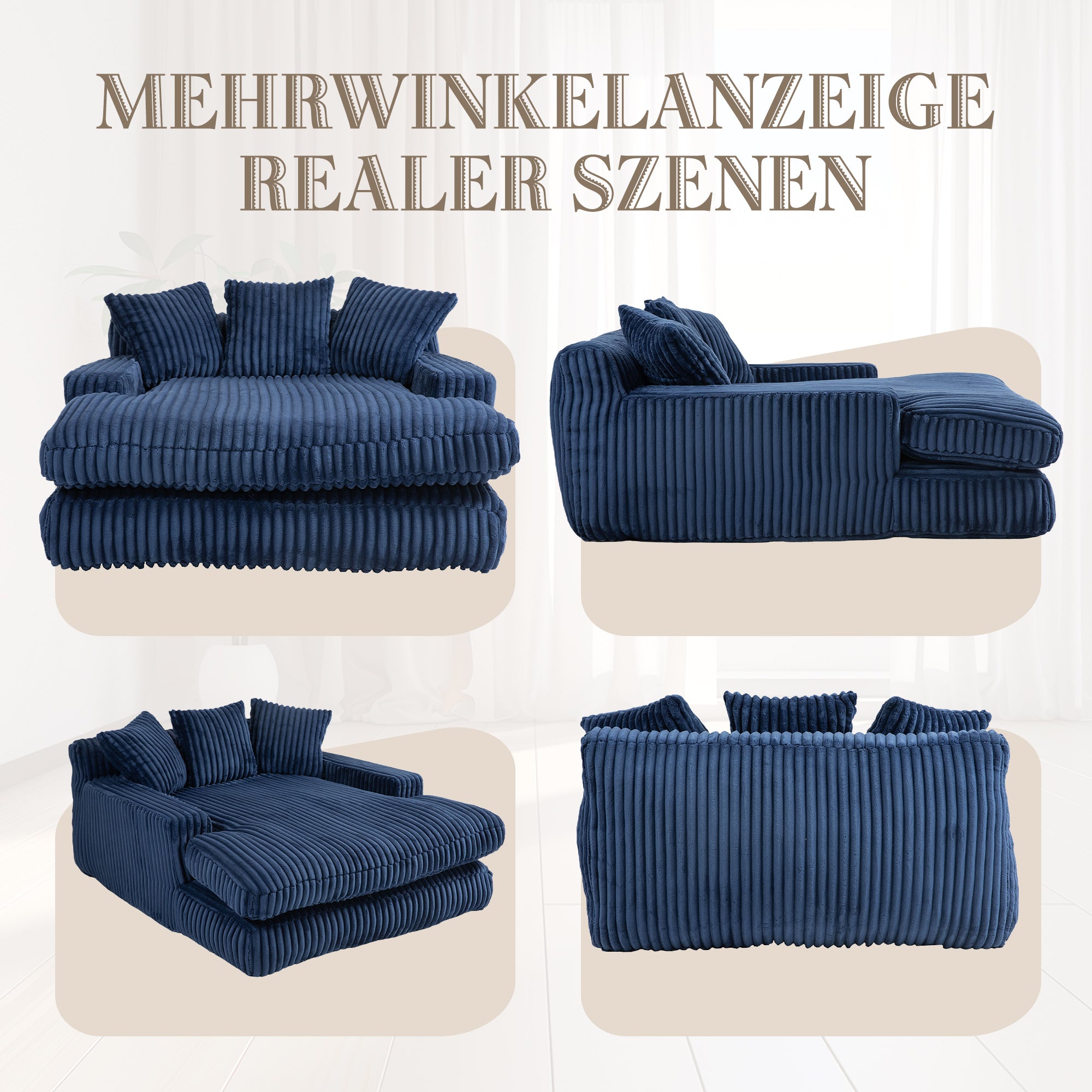 Sofa Bed, Cloud Couch with 3 Soft Pillows, Single Seat, Corduroy Navy Blue