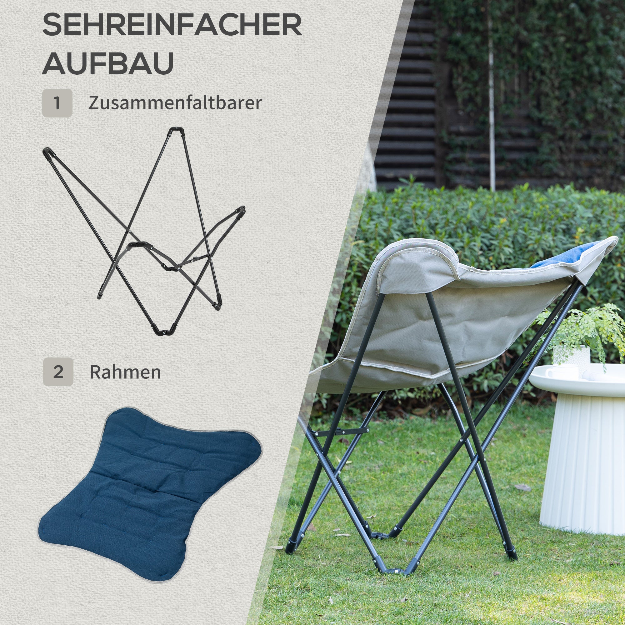 Foldable Camping Chair, 120kg Load, Lightweight, Portable, Steel