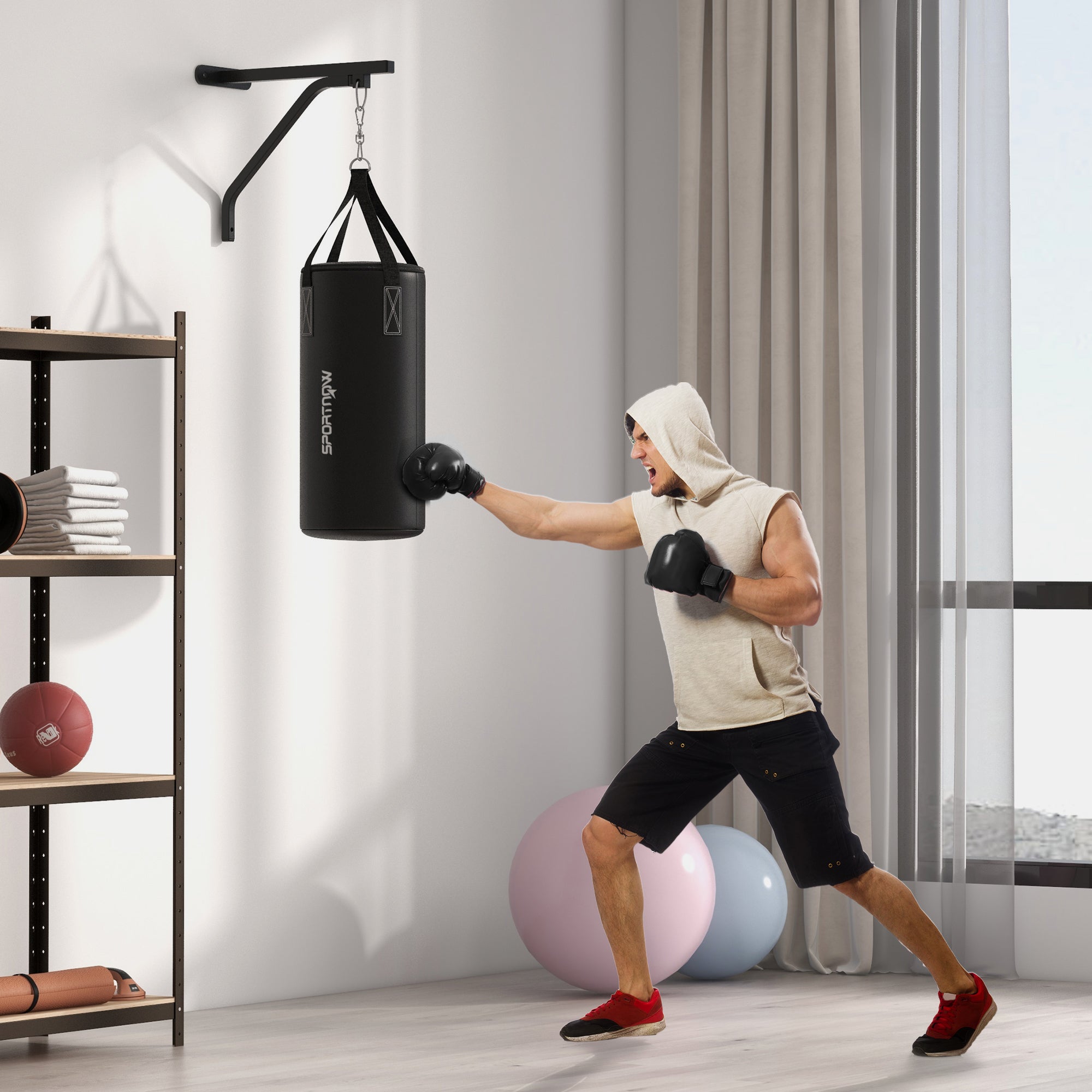 Punching Bag Wall Mount, Adjustable, Steel, Black