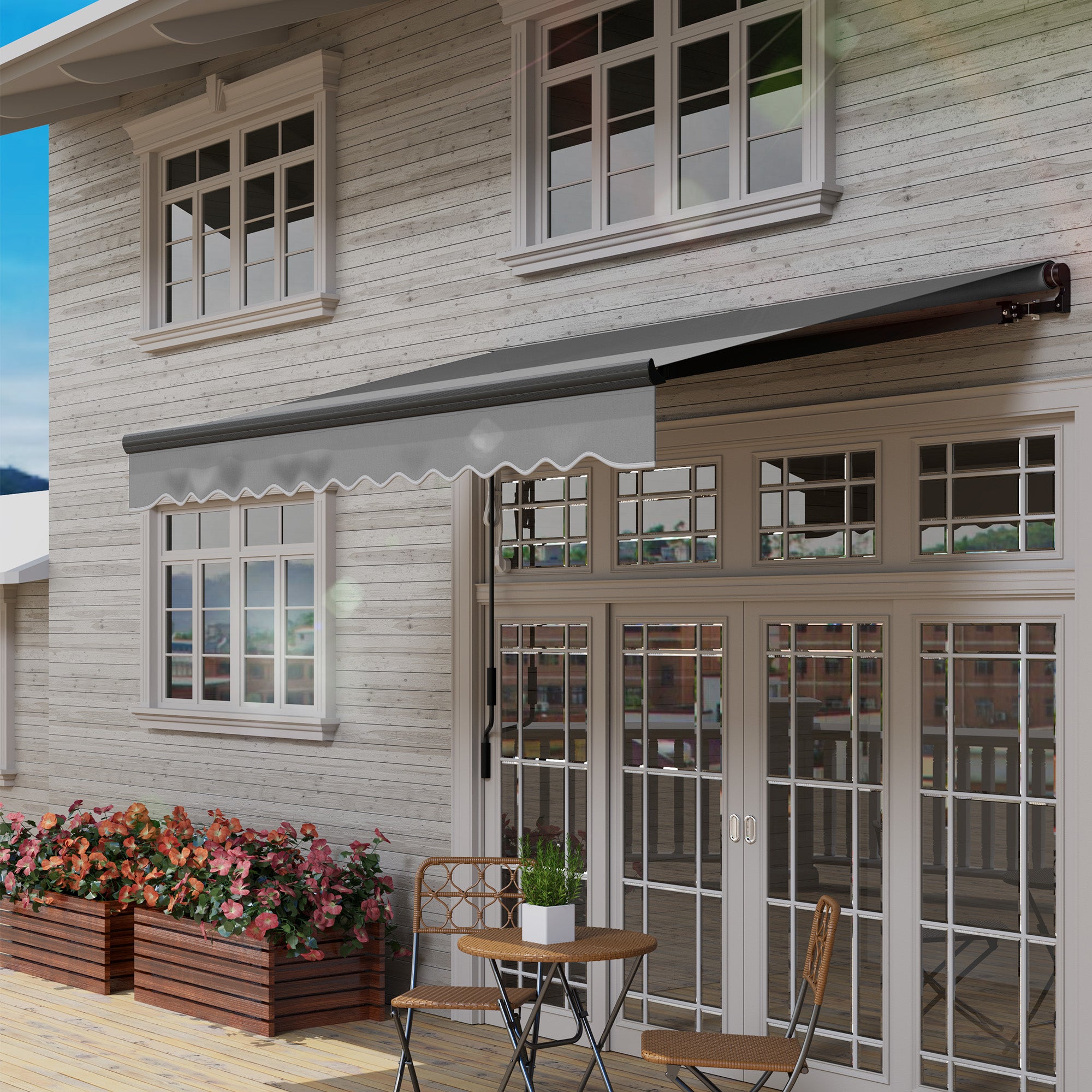 3 x 2.5m Electric Awning LED Remote Retractable UV50+ Sun Shade Aluminium Dark Grey