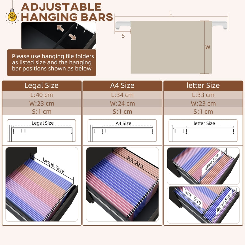 3-Drawer Vertical Filing Cabinet, Mobile with Lock and Wheels, Steel, Black