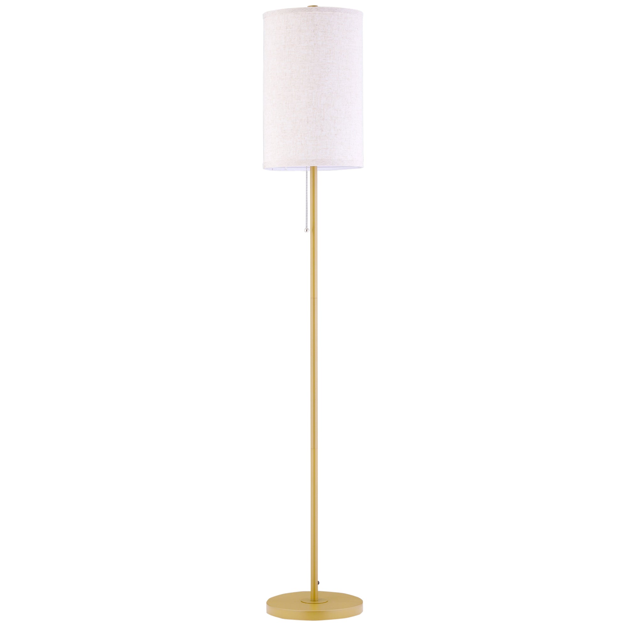 Floor Lamp, living room with linen lampshade, pull chain switch, steel stand, cream white