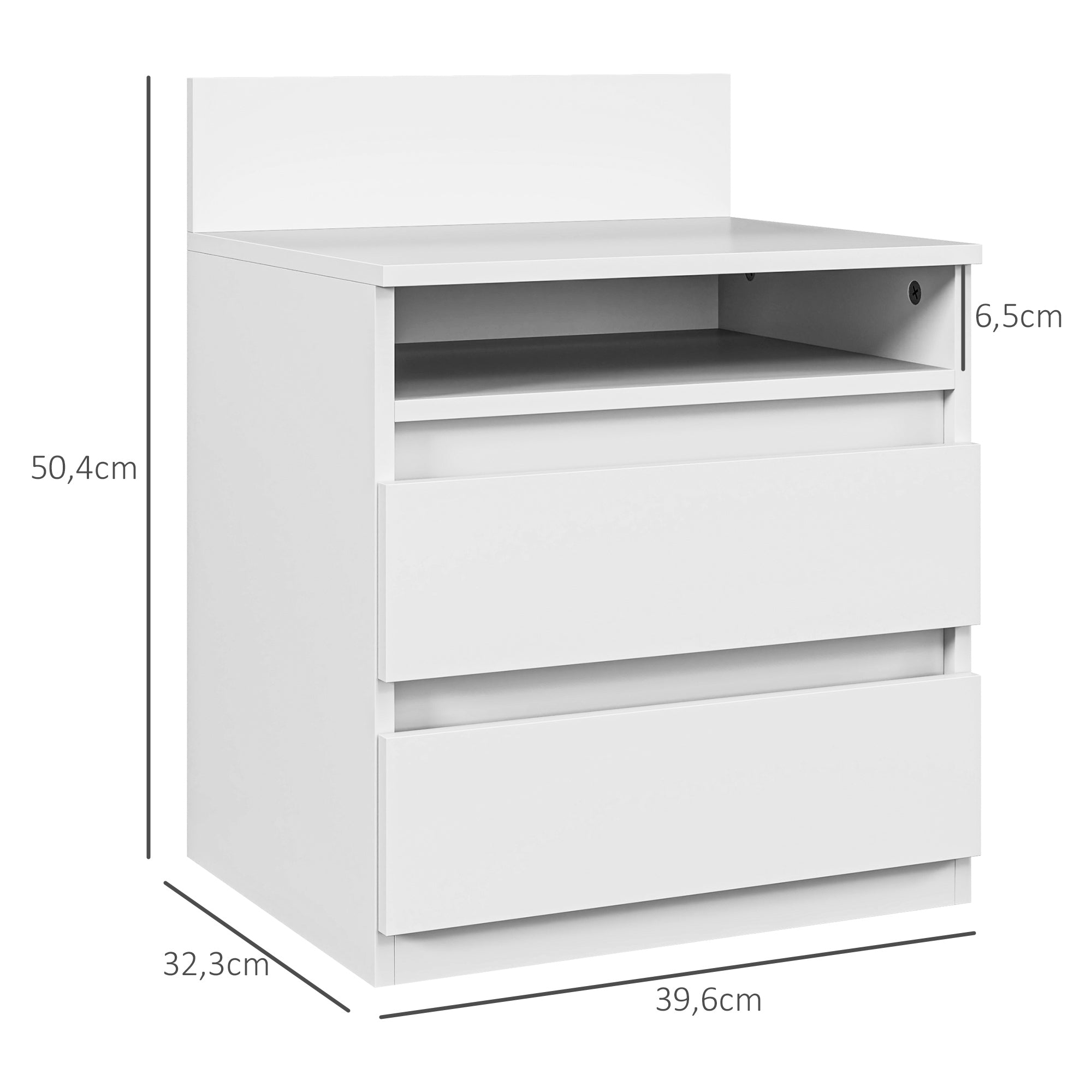 Set of 2 Bedside Tables, 2 Drawers, Nightstand with Shelf, White