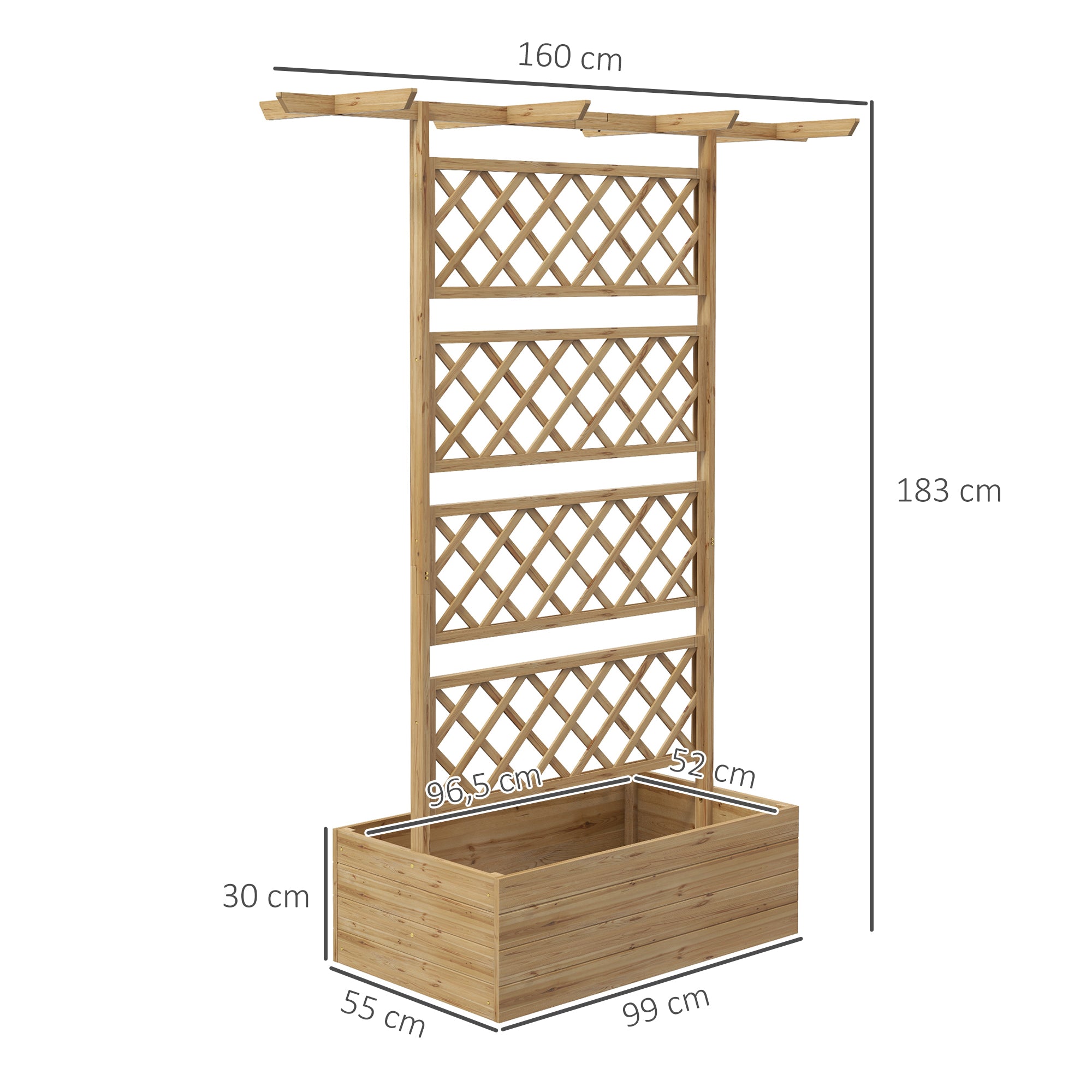 Wooden Trellis Planter Box, Raised Garden Bed for Vegetables and Flowers, Natural Tone