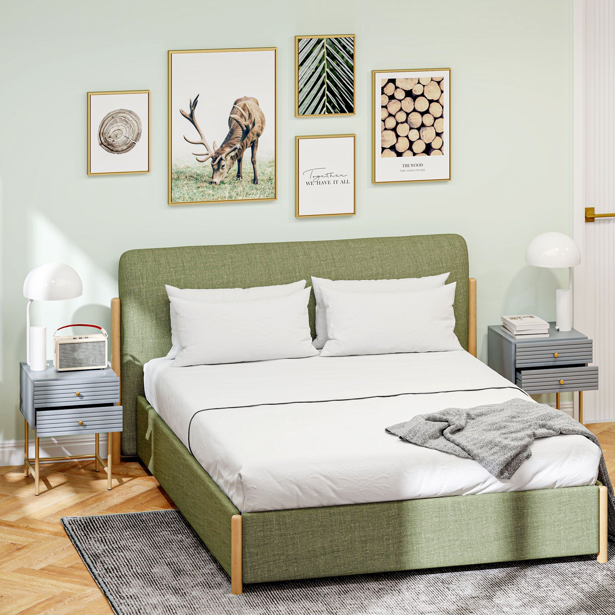 Bedside Tables, Set of Two Elegant, Grey/Gold-Tone