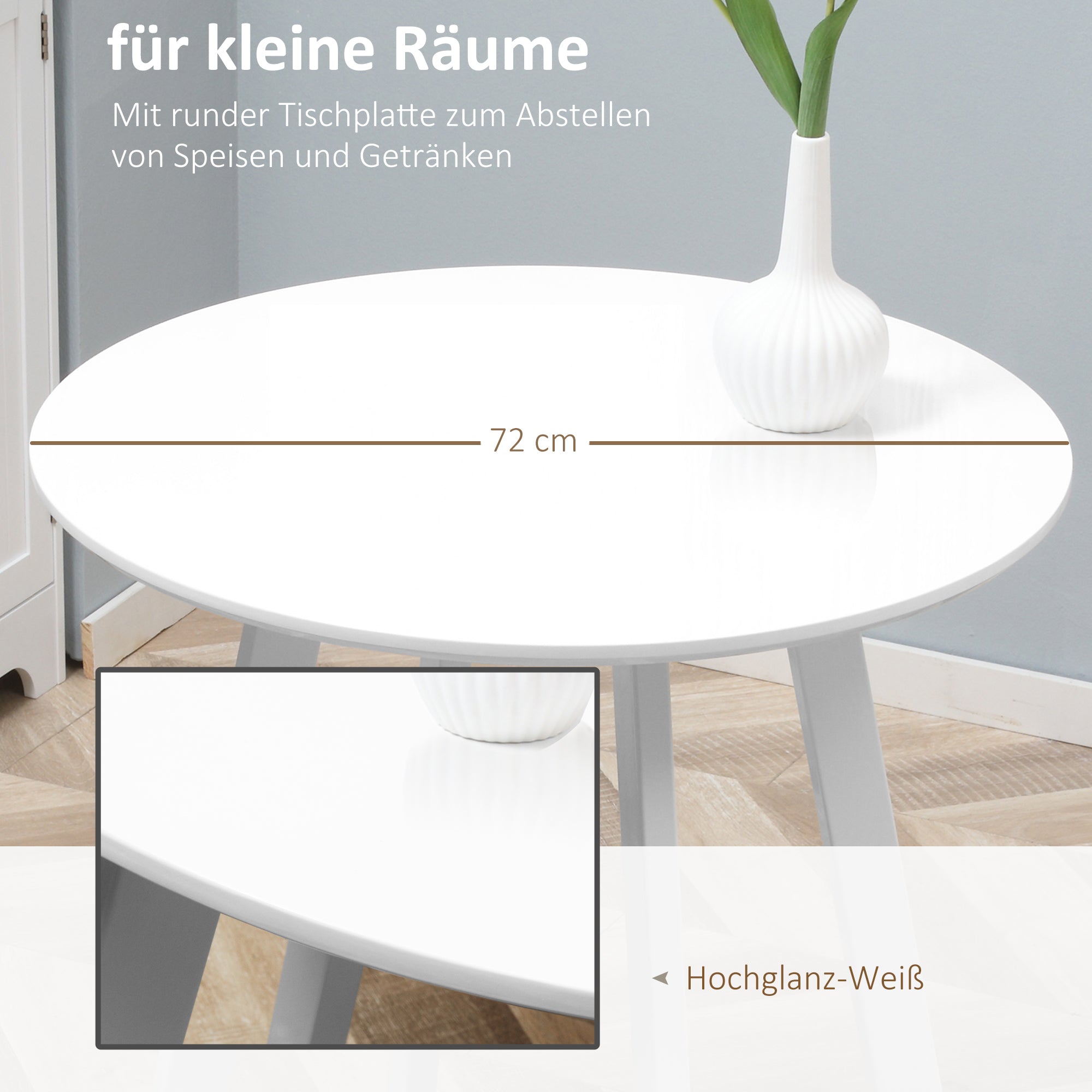 Dining Table Round Kitchen Side Room Angled Legs White 72x72x75cm