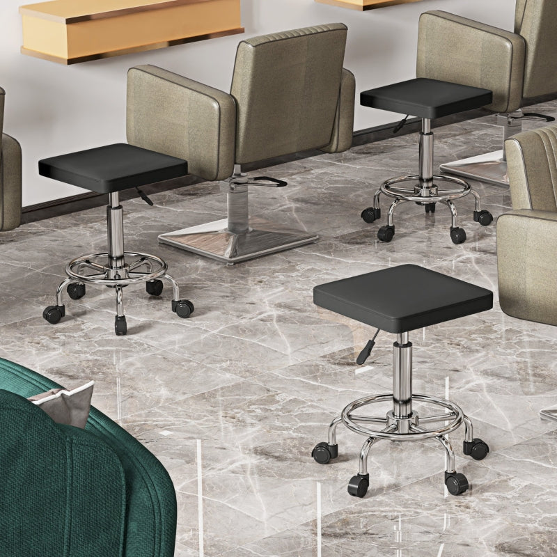 Salon Stool, Adjustable Height Swivel, Faux Leather Black