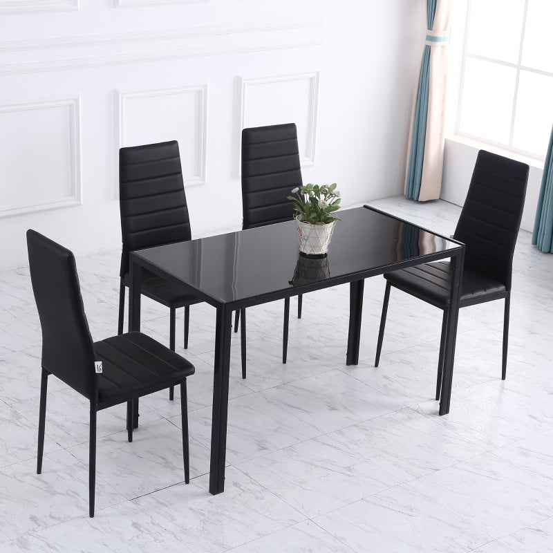 Modern Rectangular Dining Table for 4 People, Tempered Glass Top and Metal Legs