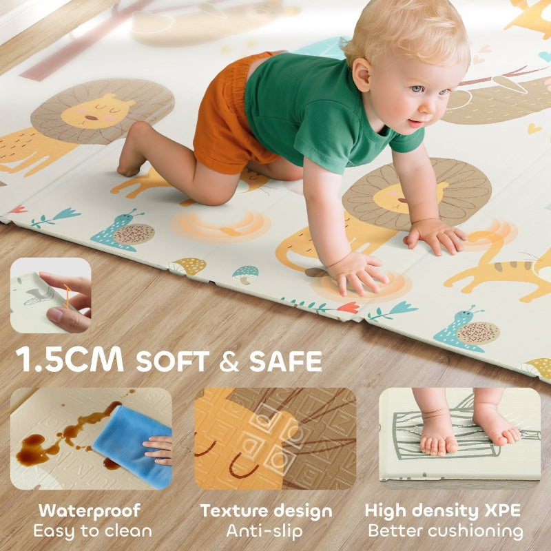 Baby Play Mat, Double Sided Foldable Reversible Waterproof Crawling Mat, Animal Print