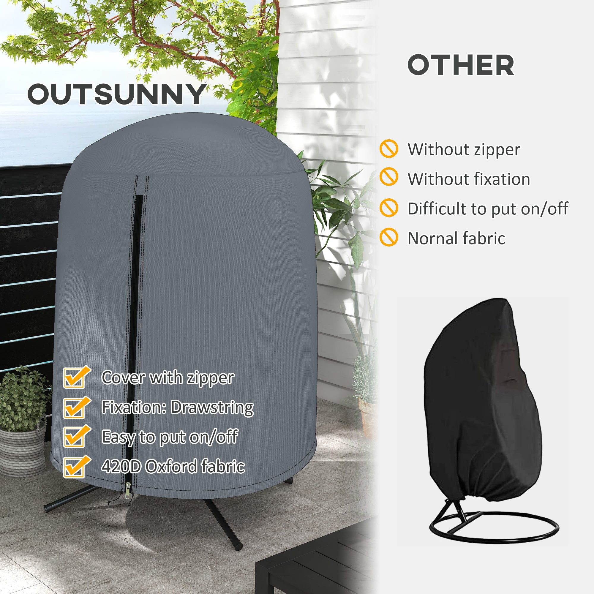 Hanging Egg Chair Furniture Cover 190x128cm Protection Grey Oxford Fabric