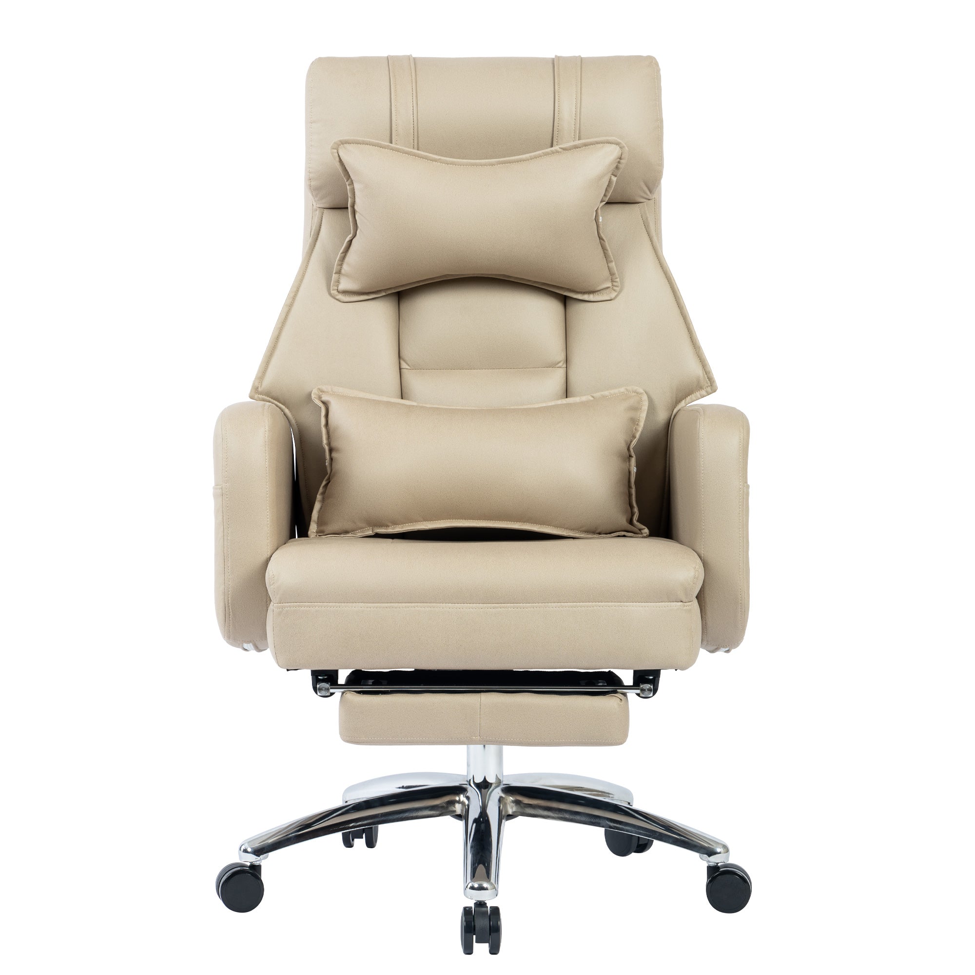 Swivel Office Chair Ergonomic High Back Lumbar Support Headrest 155° Reclining Technology Leather Beige