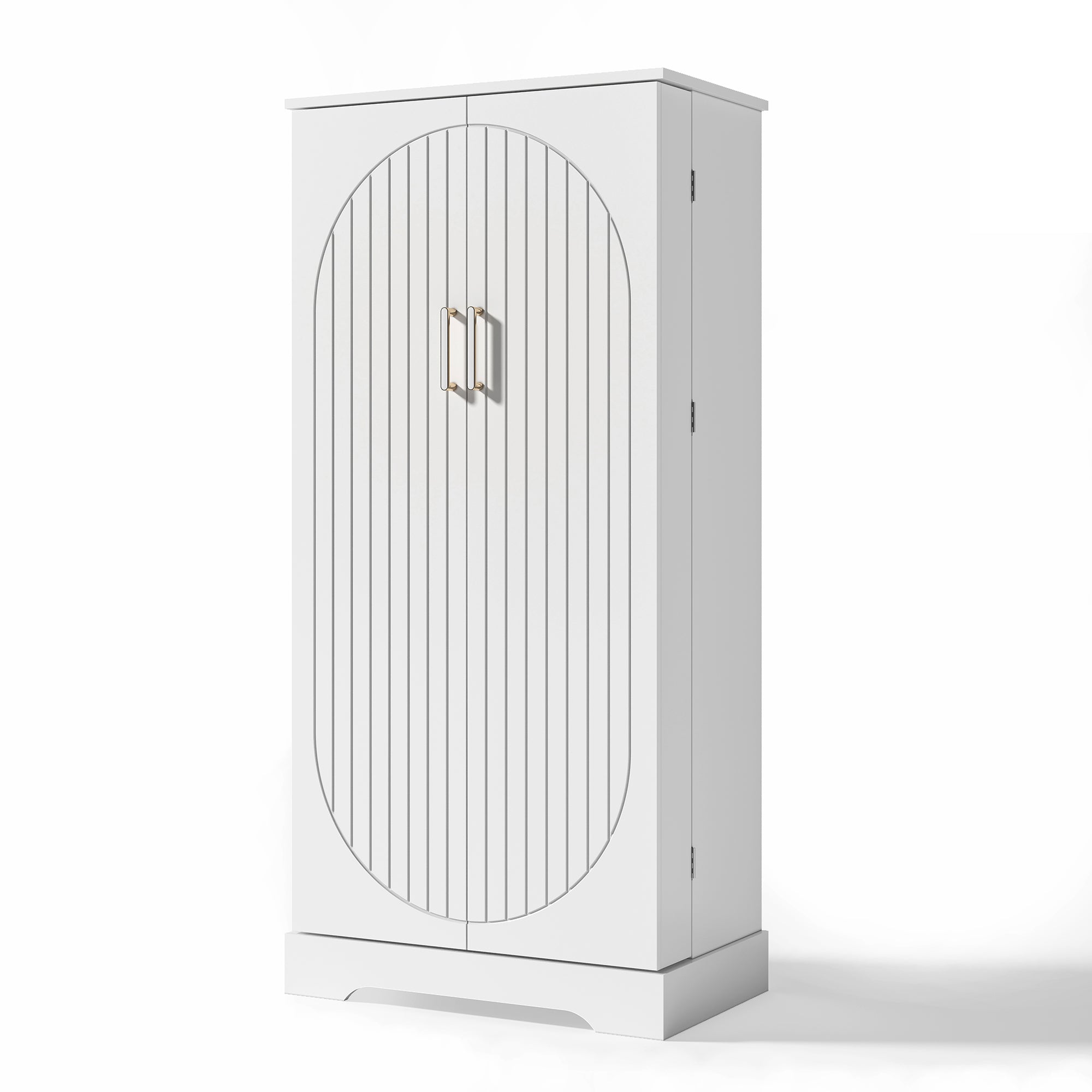 Multifunctional Kitchen Cabinet with LED Sensor Light and Adjustable Shelves, White