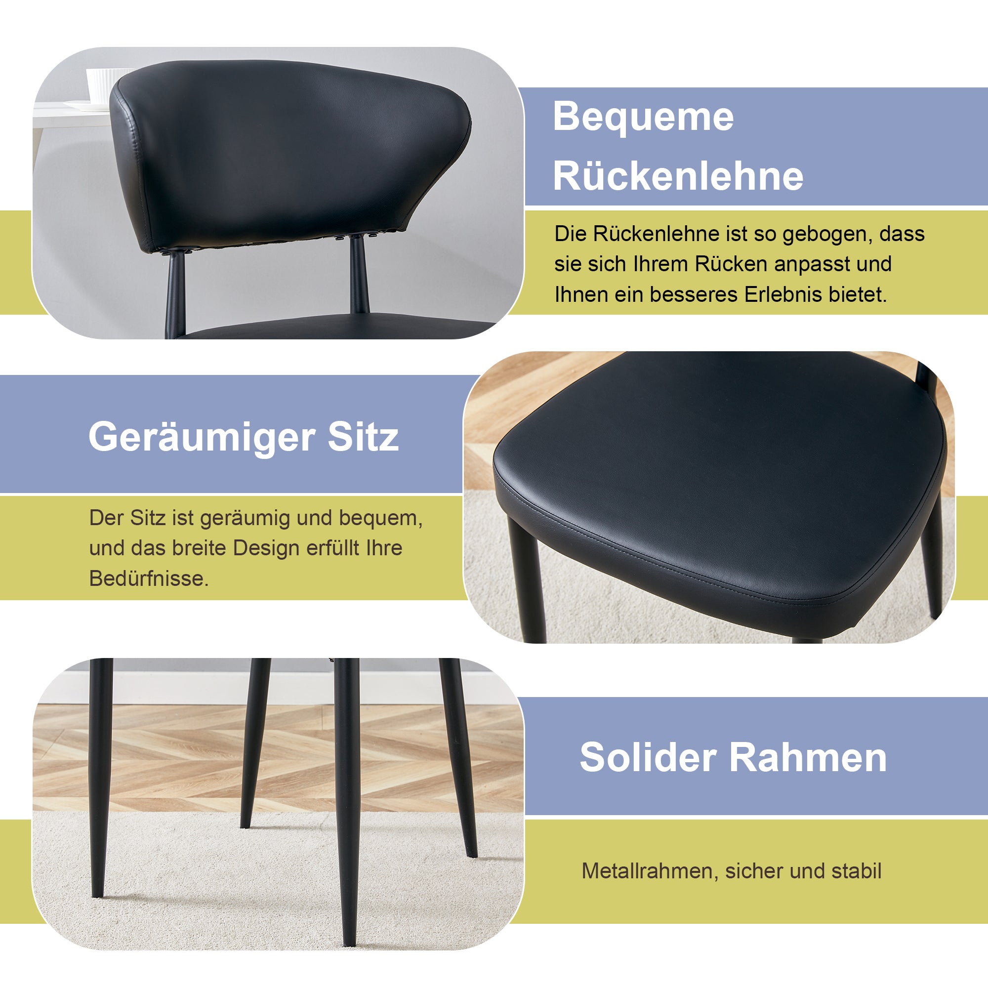 Dining Chair, Minimalist Ergonomic Curved Back, Set of 2, Black