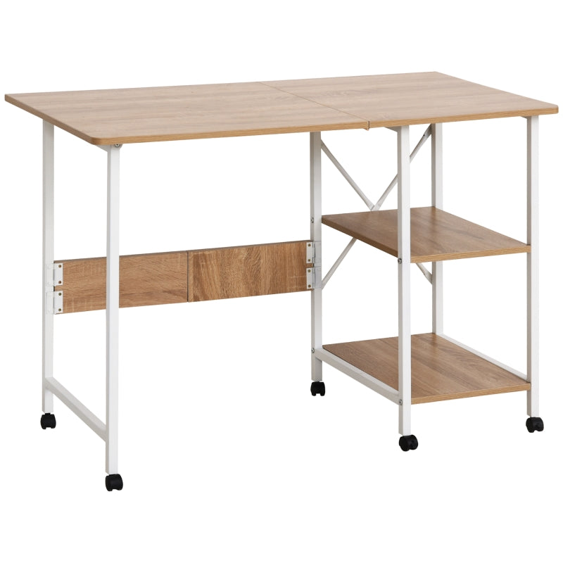 Folding Table Desk, Mobile with Wheels, Natural MDF