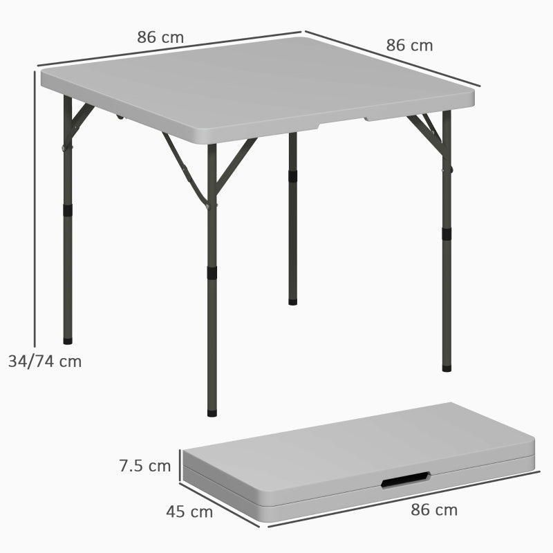 Folding Camping Table 34/74cm Adjustable Height with Handle, Grey HDPE Plastic