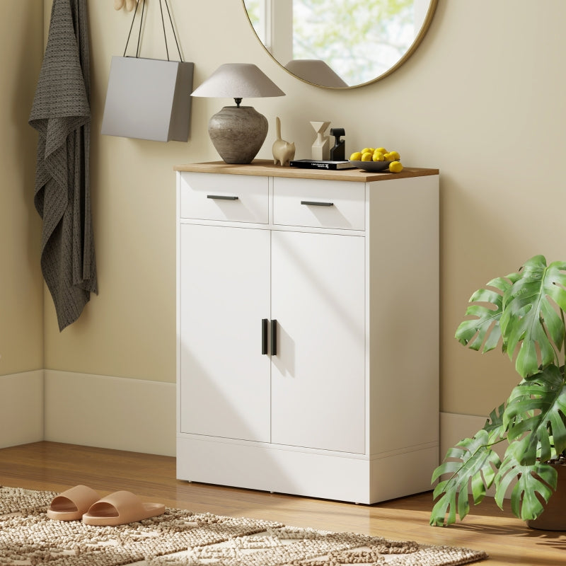 Sideboard with 2 Drawers & Adjustable Shelf Storage - Natural Wood/White