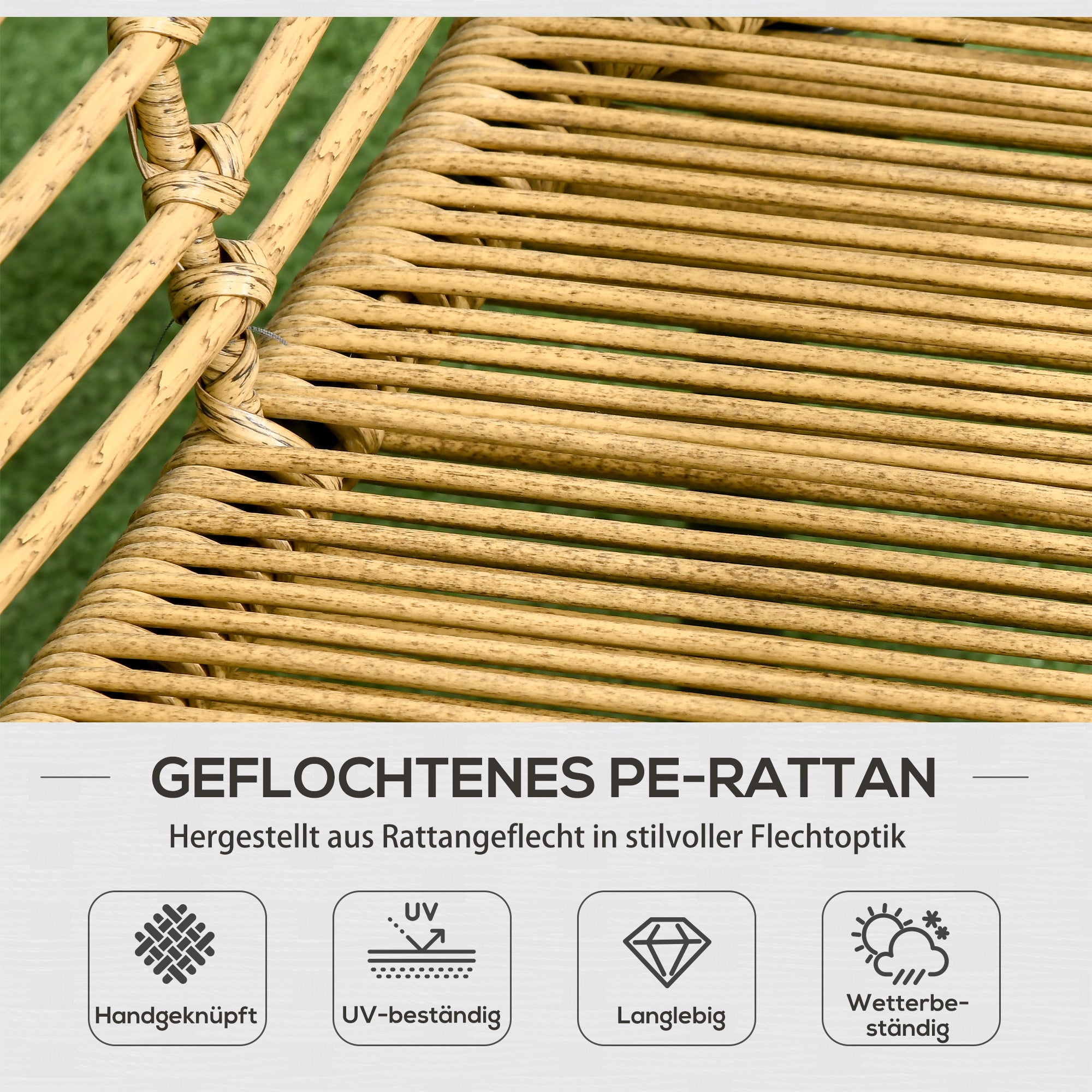 Garden Furniture Set 4-Piece Rattan 3 Armchairs Coffee Table Sand/Dark Grey