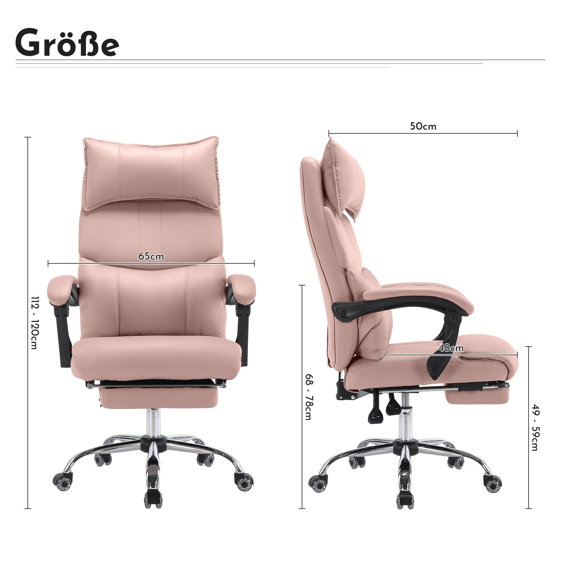 Ergonomic Executive Office Chair Swivel Height Adjustable Double Lumbar Support - PU Leather Pink