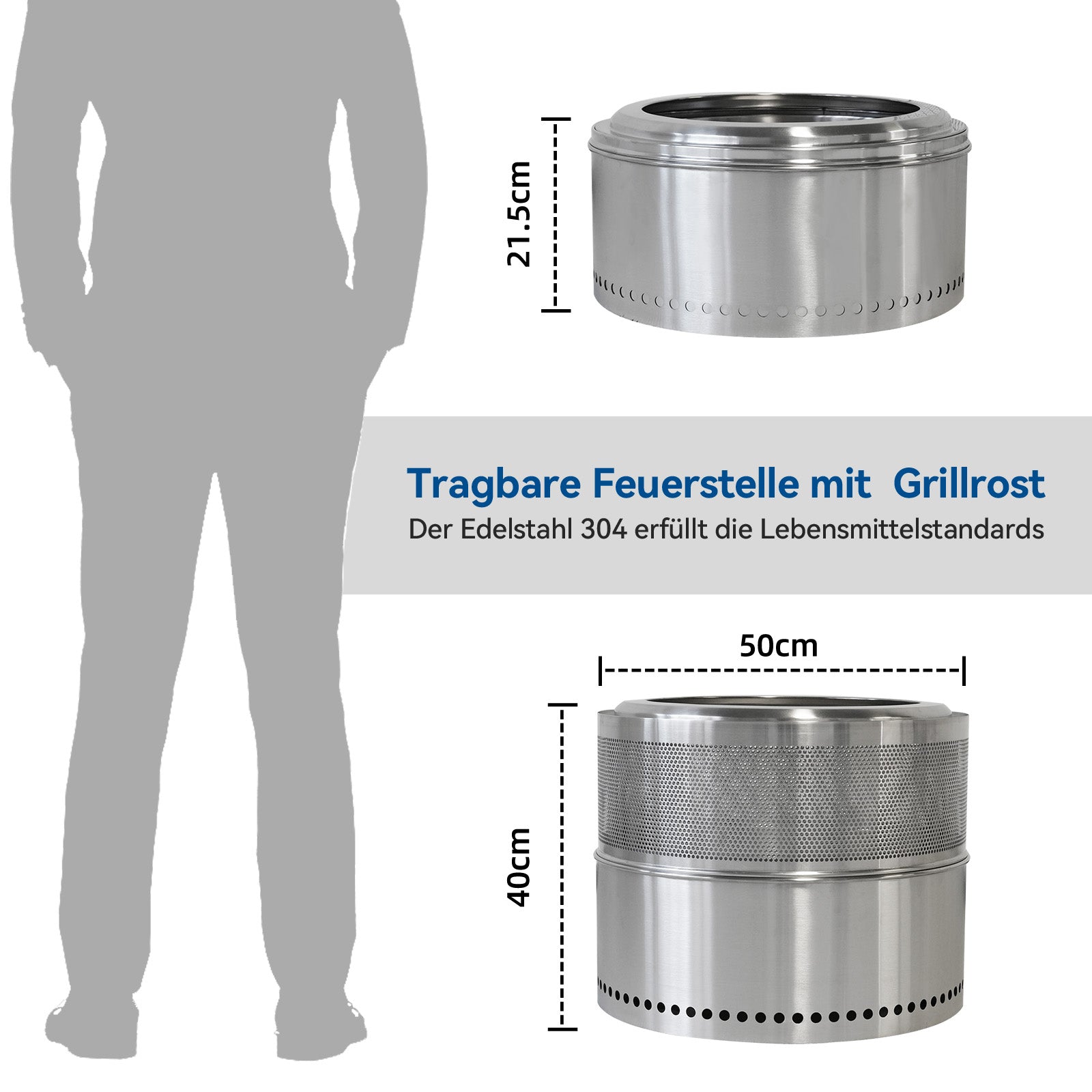 Smokeless Fire Pit Portable Outdoor Wood/BBQ, Stainless Steel