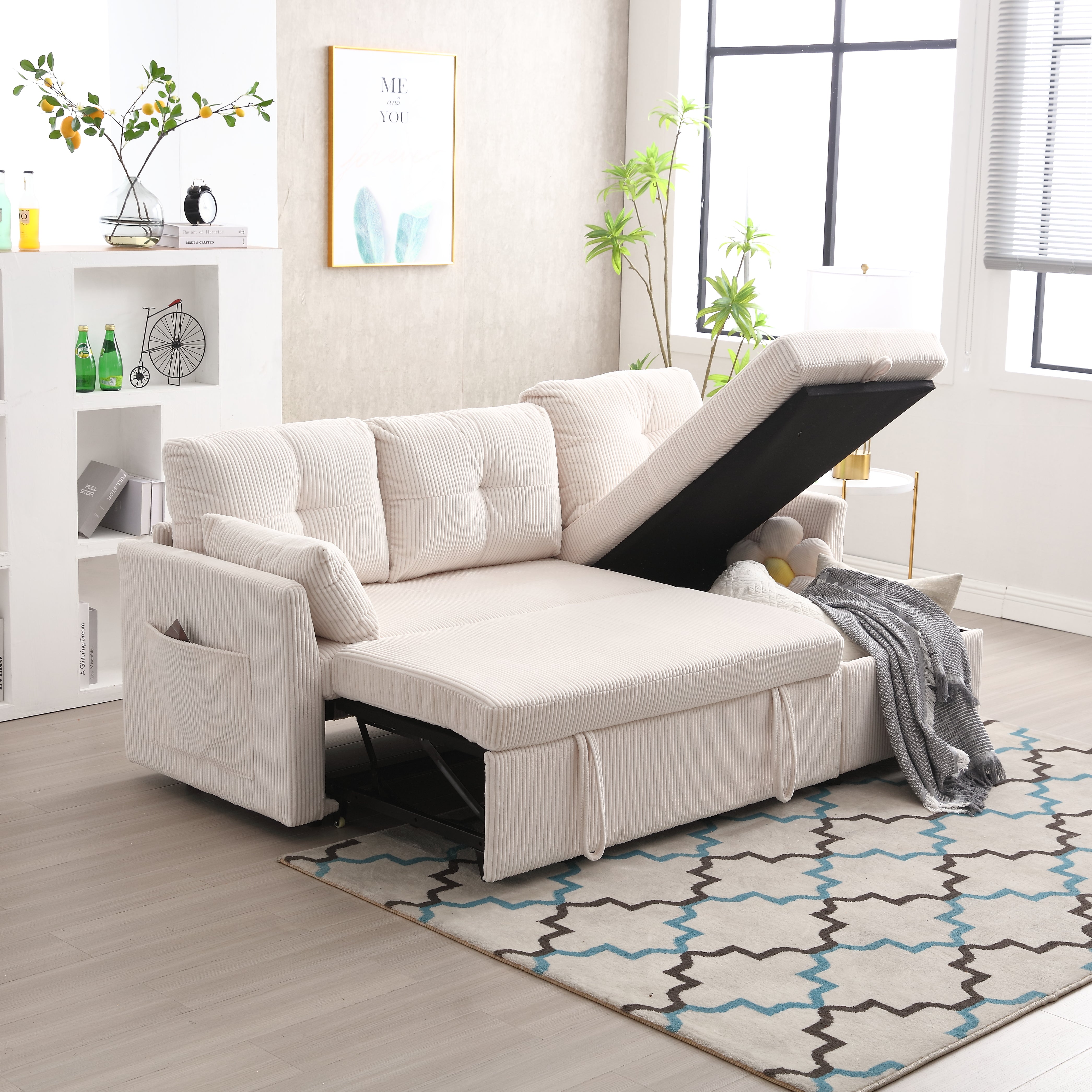 Sofa Bed, Multi-functional with Storage & Pull-out, Chaise Lounge Interchangeable, Modular L-Shaped Sectional