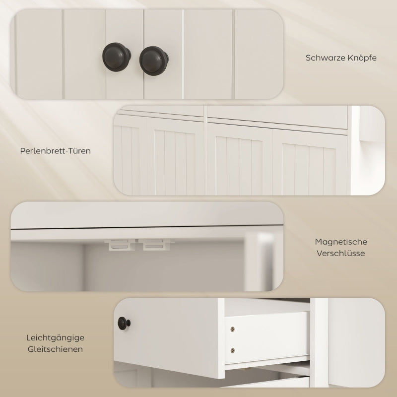Rolling Kitchen Island 2 Drawers 2 Cabinets Spice Towel Knife Storage - White MDF