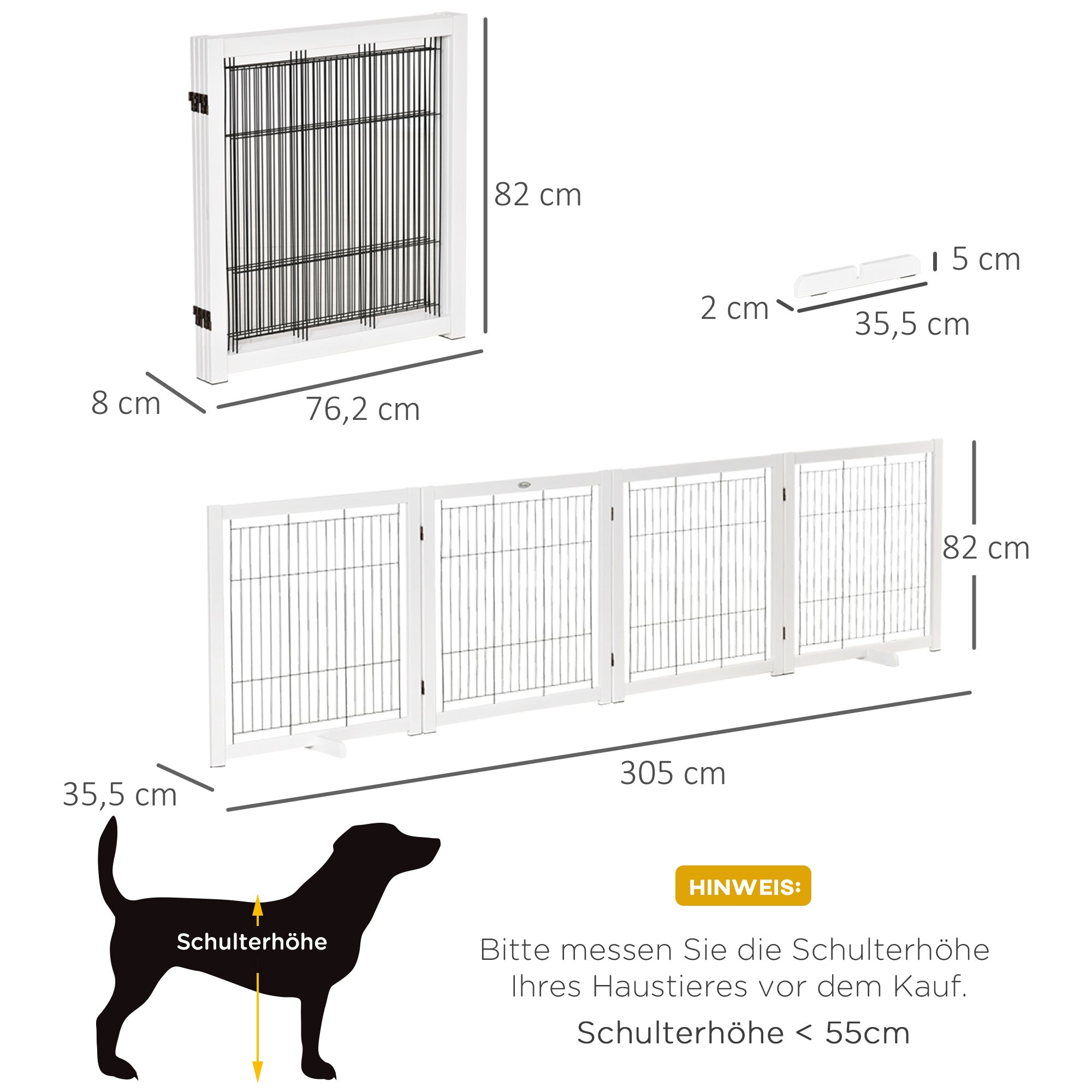 Wooden Dog Gate, Safety Gate, 305 x 35.5 x 82 cm, White Steel