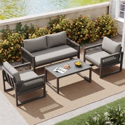 Garden Lounge Set 4-Piece Rope Glass Top - Grey