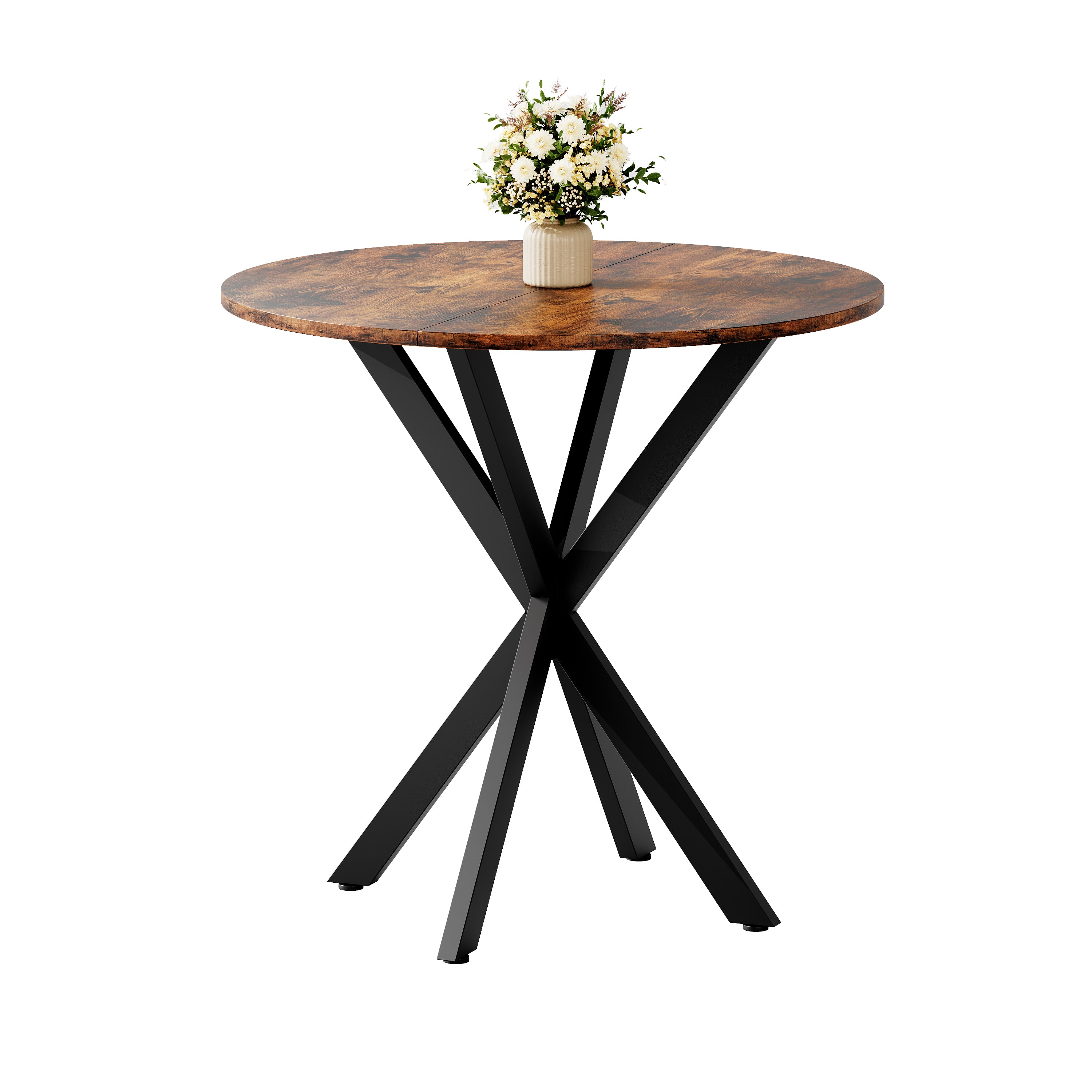 Round Dining Table Ø80 cm Industrial X-legs Vintage Brown-Black