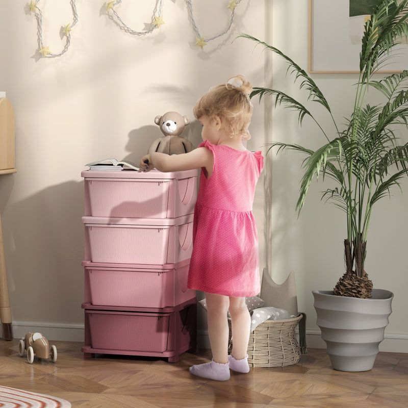 Children's Storage Boxes 4 Drawers Rounded Edges Pink