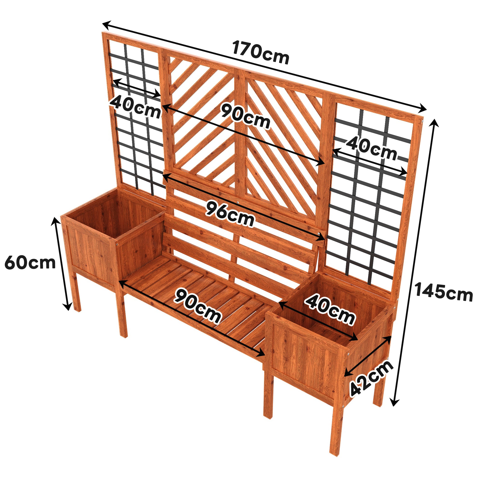 Plant pot, planter with trellis, flower box, brown solid fir wood