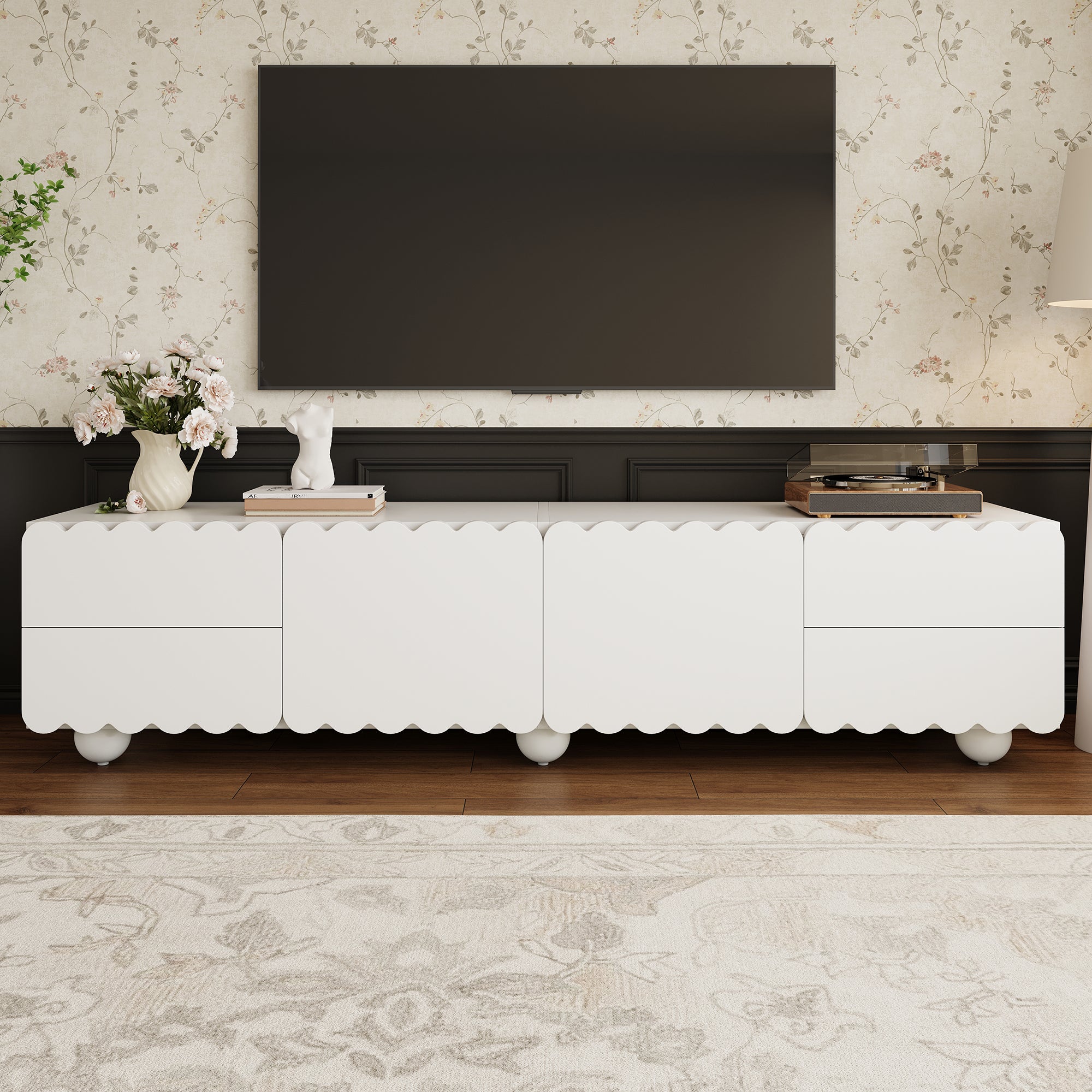 TV Cabinet, Modern Low Stand 175x38x37 cm, White