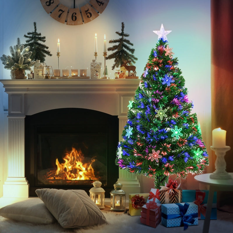 4FT Artificial Christmas Tree with Fibre Optic LED Snowflakes, Green